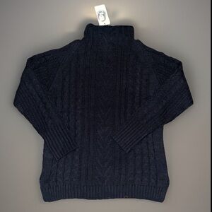 PHILOMENA PETTI NY Mock Neck Cable Knit Sweater W/Open Shoulders Ribbed Trim NWT